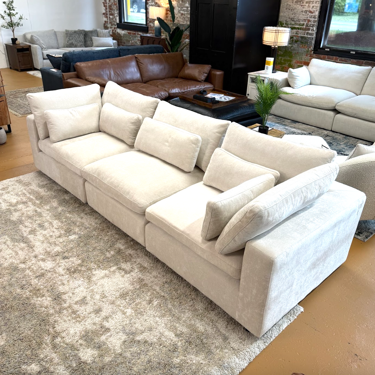 Pull Up A Couch Serenity Cloud sectional sofa, a 3-piece sectional with plush fabric, modern design, and comfortable seating.
