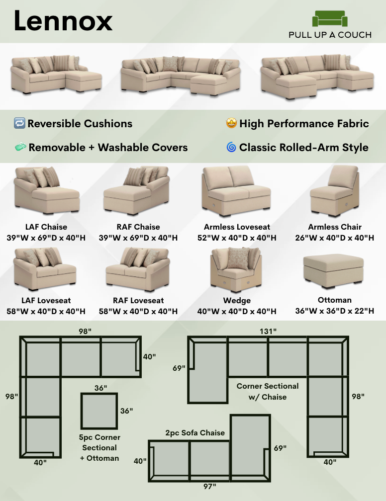 Ashley Furniture Lennox 3pc corner sectional in a modern upholstered design