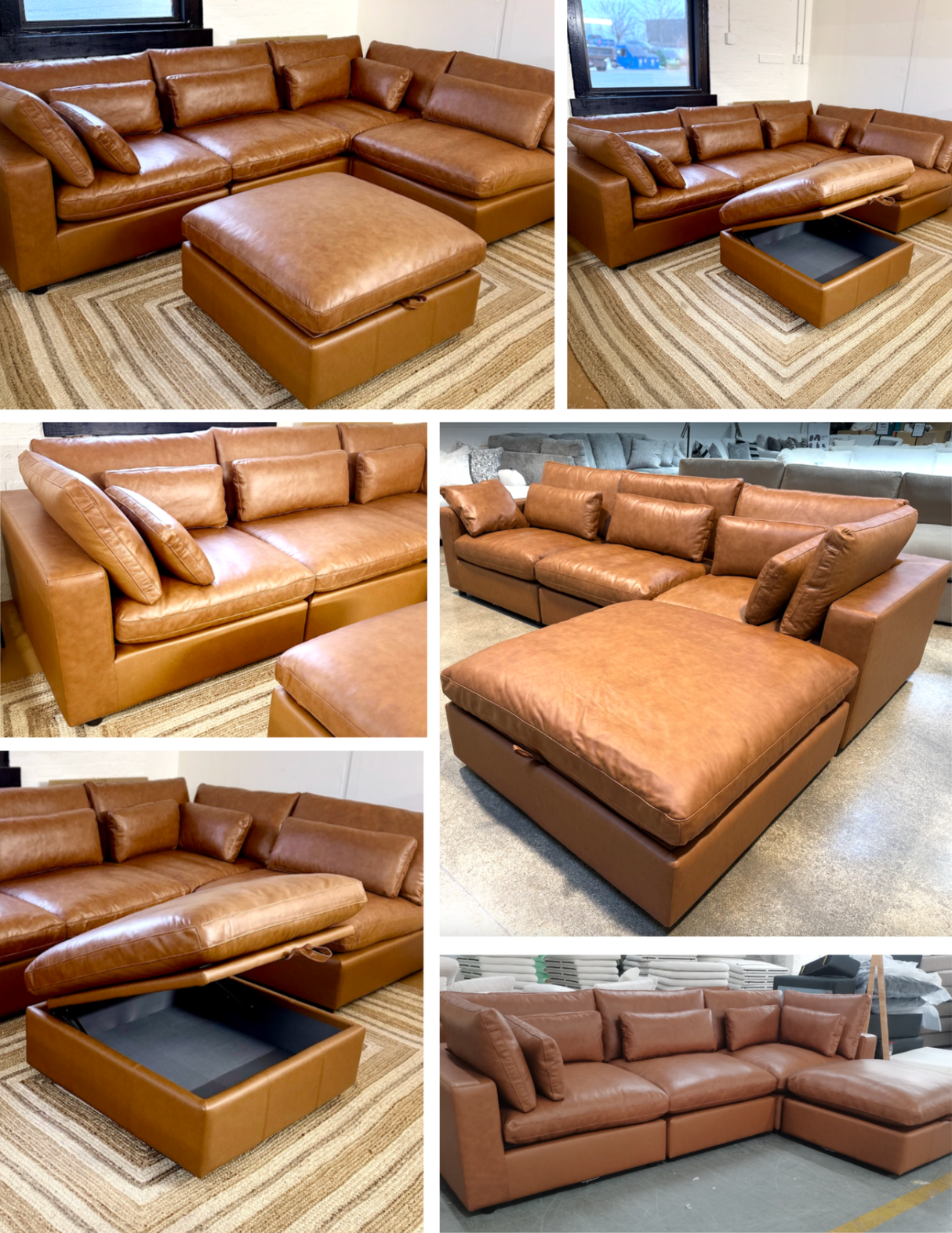 Pull Up A Couch Serenity Reserve 5-piece sectional with storage ottoman, featuring plush cushions and modern design.