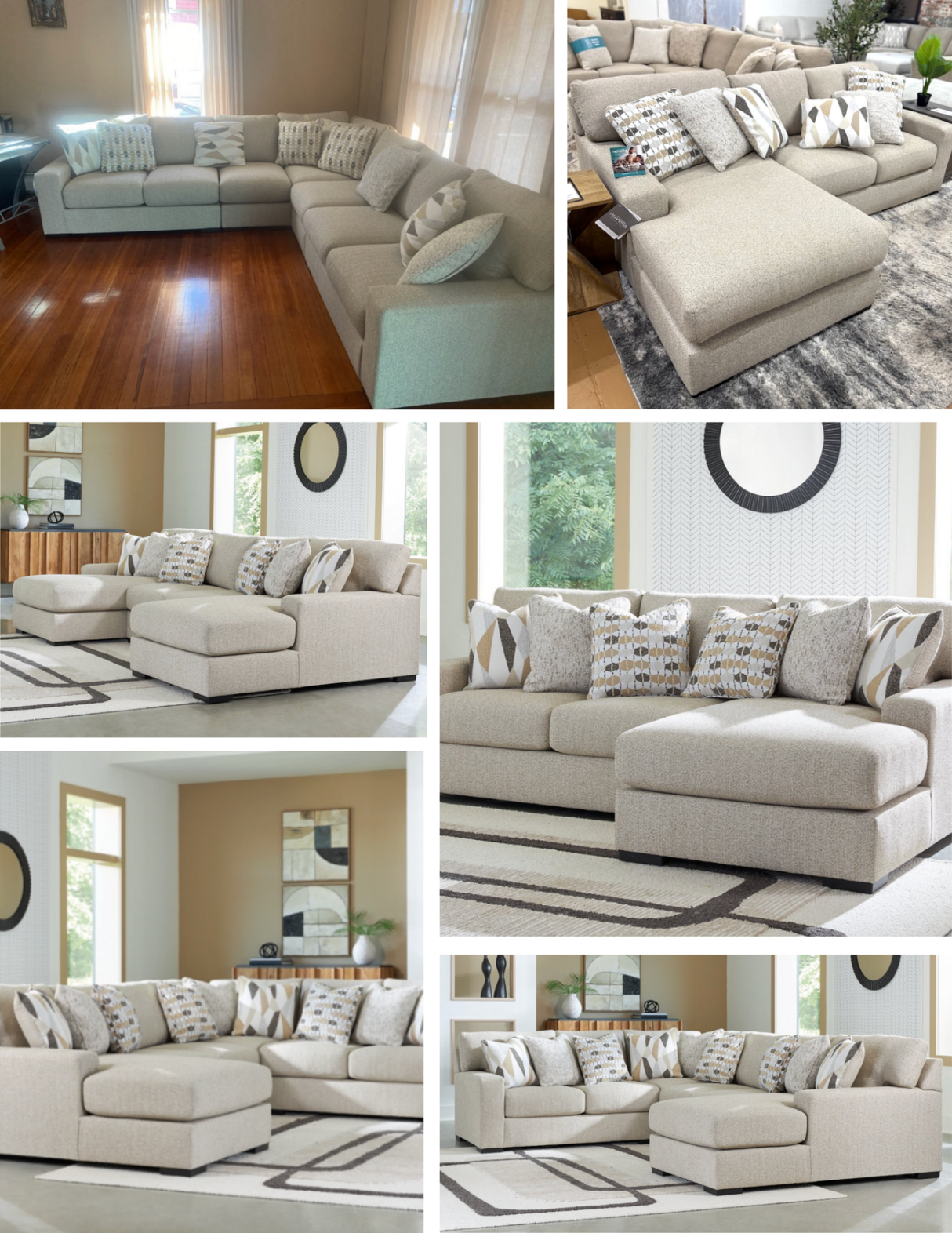 Silverwood sectional sofa with chaise by Ashley Furniture, showing the back view of the modern, upholstered living room furniture.