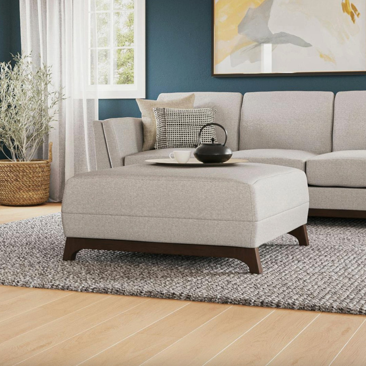 Chalk Gray/Walnut MCM-Style Ottoman