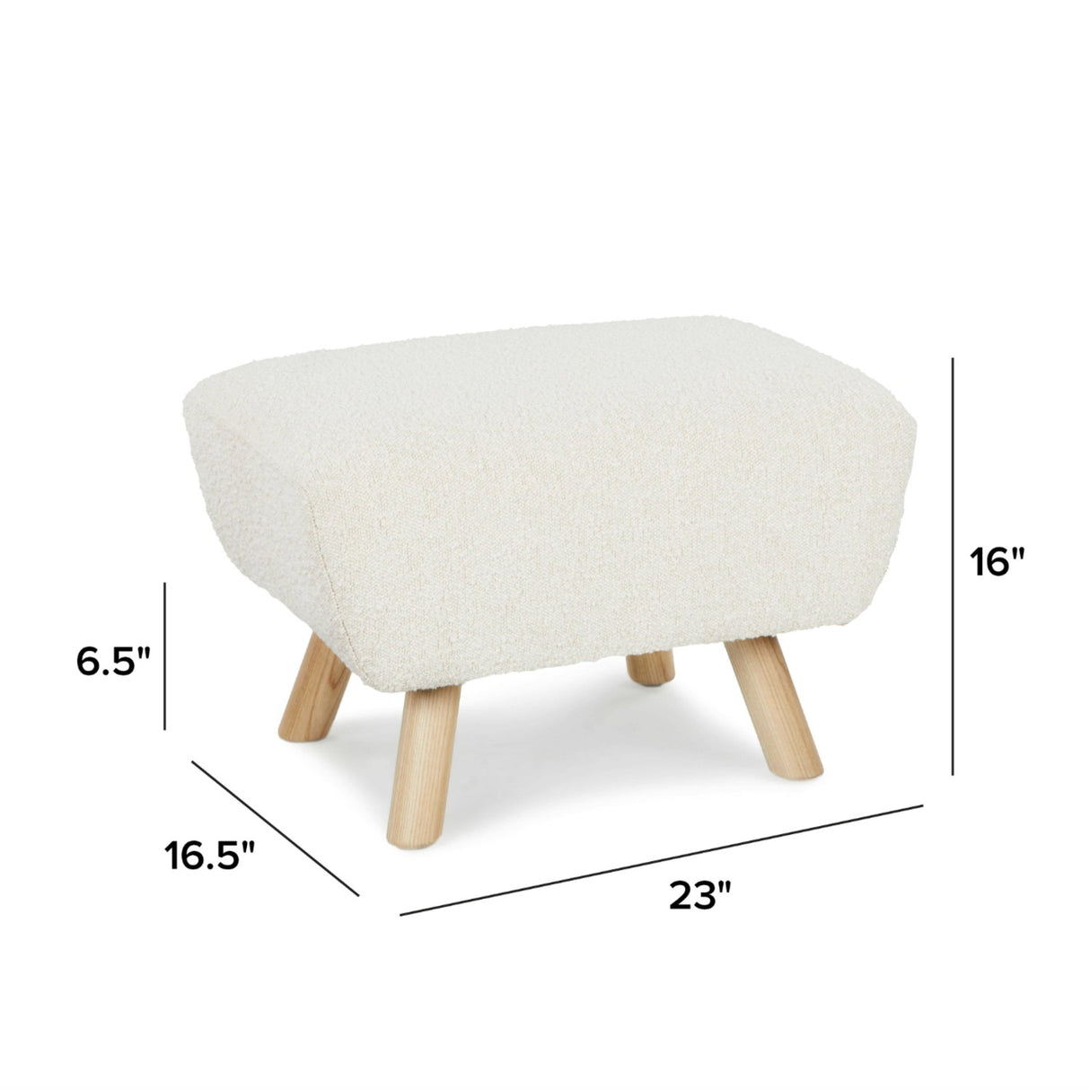 Ivory Bouclé Ottoman w/ Natural Ash Legs