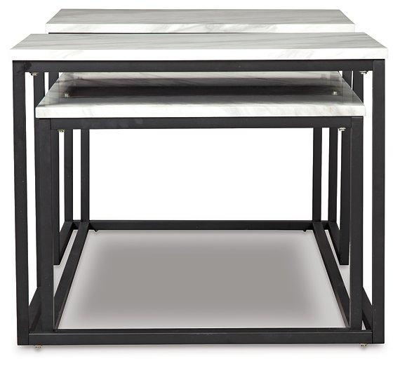 Set of three Ashley Furniture Donnesta tables, modern wooden side tables with sleek design, perfect for living room decor.