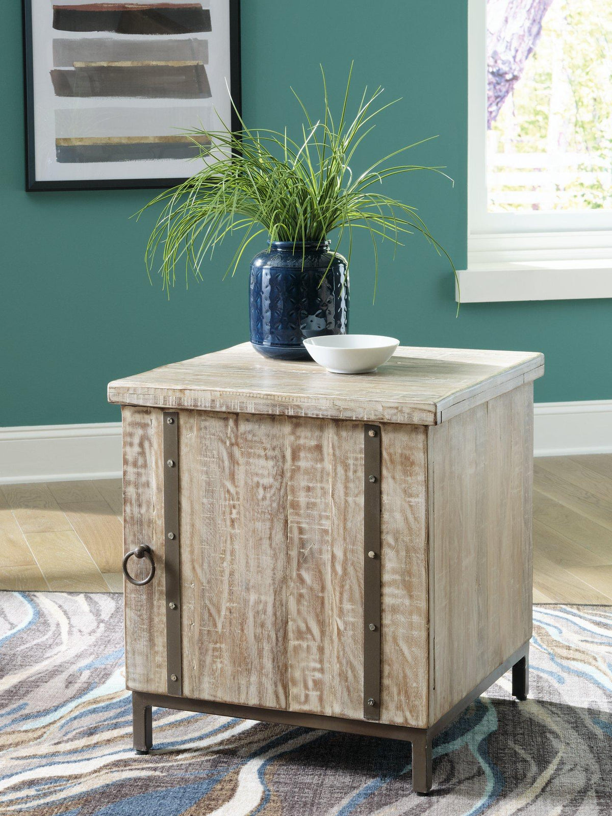 Ashley Furniture Laddford Accent Cabinet with wooden finish, featuring storage drawers and a stylish modern design.