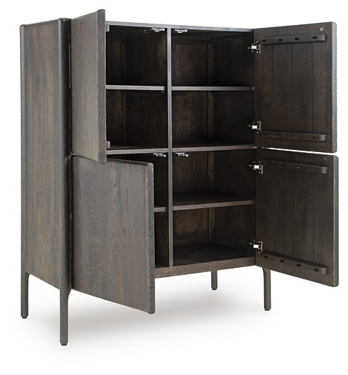 Ashley Furniture Orsonal Accent Cabinet shown open, highlighting interior storage and stylish design in a modern living space.