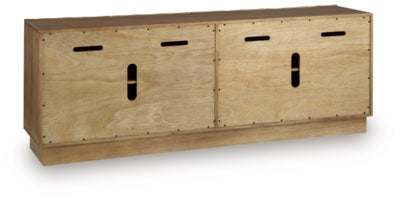 Ashley Furniture Timkins Accent Cabinet with stylish wood finish and decorative front design, ideal for living room or hallway decor.