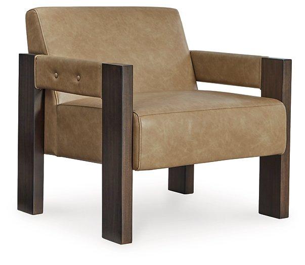 Ashley Furniture Adlanlock Accent Chair with plush fabric upholstery and wooden legs, designed for stylish living room decor.