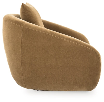Ashley Furniture Yahya swivel accent chair with upholstered fabric, featuring a modern design and comfortable armrests.