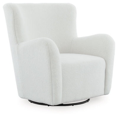 Ashley Furniture Rowenburg Swivel Glider Accent Chair with plush fabric upholstery and a comfortable, modern design.