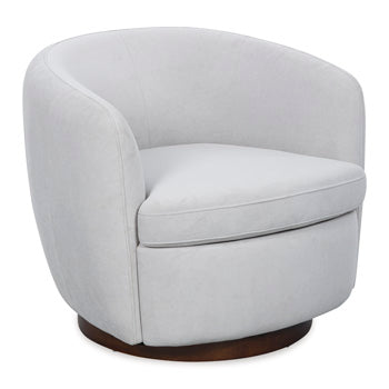 Ashley Furniture Annbury swivel accent chair with plush fabric and wooden legs, shown from an angled view.