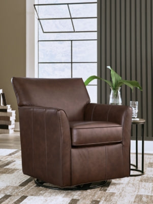 Ashley Furniture Braydunn swivel glider accent chair with plush upholstery and wooden base, designed for comfortable seating.