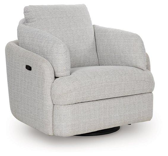 Ashley Furniture Alainmont Next-Gen Nuvella swivel power recliner accent chair with cushioned seat and modern design.
