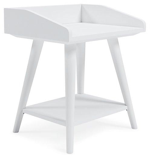 Ashley Furniture Blariden accent table with a wooden top and metal legs, ideal for living room or bedroom decor.