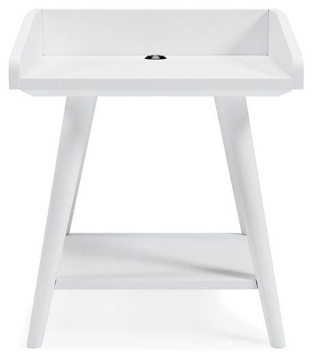 Ashley Furniture Blariden accent table with a sleek wooden surface and modern design, perfect for living room decor.