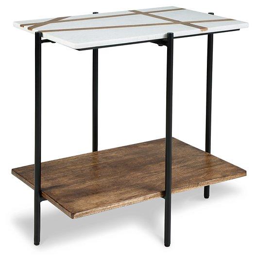 Ashley Furniture Braxmore Accent Table with a sleek wooden top and metal legs, ideal for living room or bedroom decor.