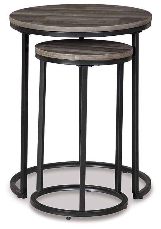 Pair of Ashley Furniture Briarsboro accent tables with wooden tops and metal bases, ideal for living room or entryway decor.