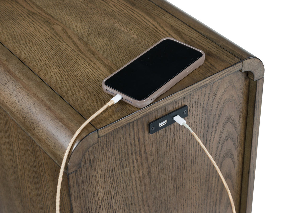 Ashley Furniture Jensworth accent table with a sleek wooden surface and modern design, perfect for living room decor.