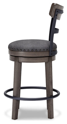 Ashley Furniture Caitbrook counter height bar stool shown from side with wooden legs and upholstered seat in a modern design.