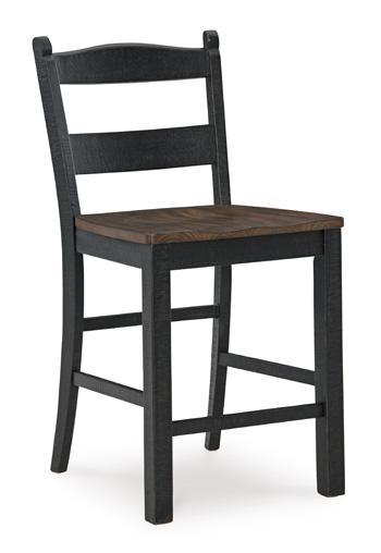 Ashley Furniture Valebeck counter height barstool with wooden seat and metal legs, showcasing a modern, stylish design.