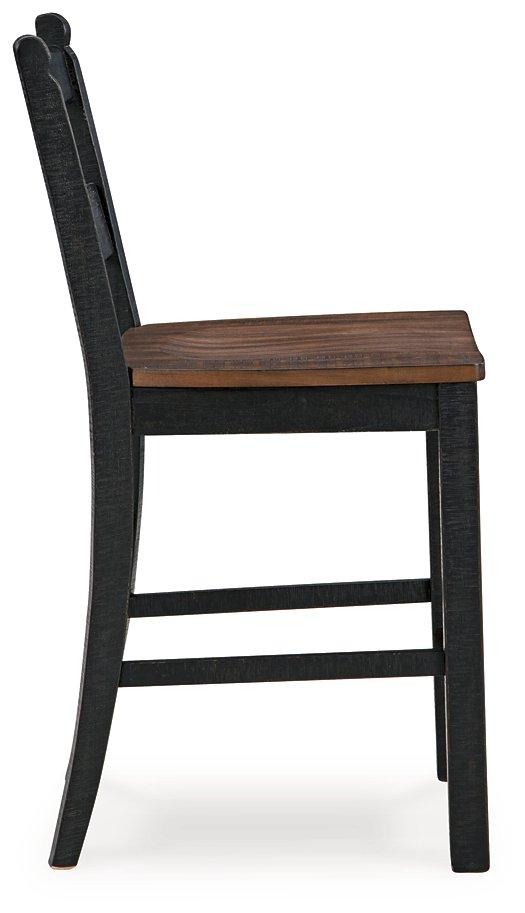 Counter height Valebeck barstool by Ashley Furniture with a wooden seat and metal frame, showcasing a modern design.