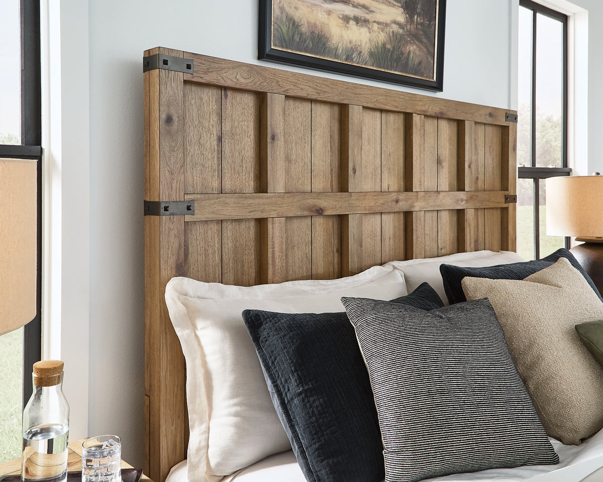 Ashley Furniture Ridgester Bed with detailed wooden headboard and frame for a stylish bedroom centerpiece.