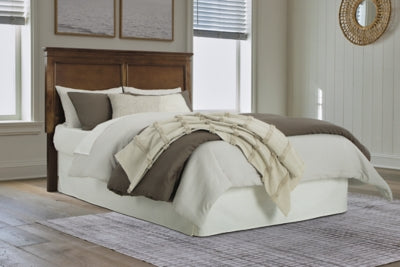 Ashley Furniture Danabrin Panel Storage Bed with sleek wood finish and built-in storage drawers, shown in a modern bedroom setting.