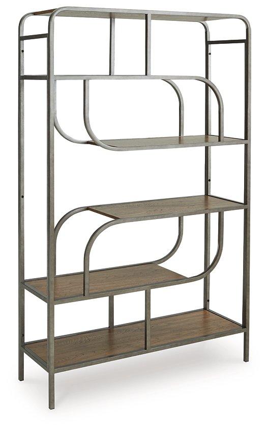Ashley Furniture Jaddon Bookcase with open shelves and wood finish, ideal for living room or office storage.
