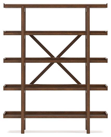 Ashley Furniture Lyncott 70-inch bookcase with multiple shelves for storage and display, in a modern wood finish.