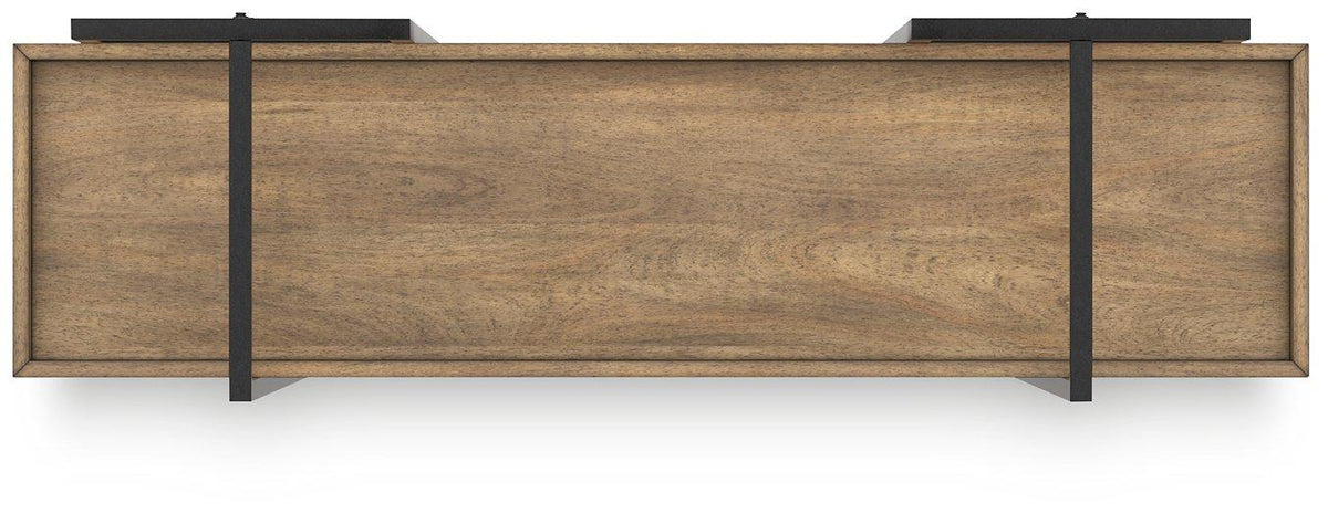 Montia 76-inch bookcase by Ashley Furniture with multiple open shelves for books and decor display.