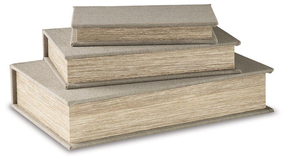 Set of three Ashley Furniture Jolina boxes, stylish storage boxes with lid, ideal for organization and home decor.