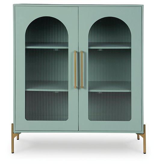 Ashley Furniture Adwen accent cabinet with wood finish, featuring storage drawers and decorative design.