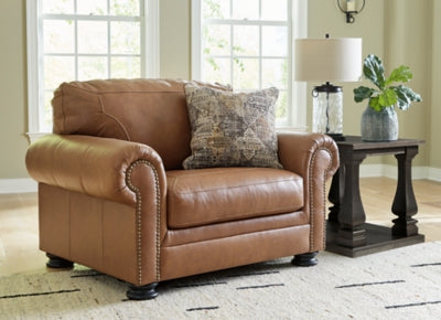Large Ashley Furniture Carianna Oversized Chair with plush fabric and wide armrests, perfect for a modern living room.