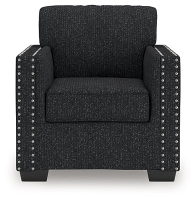 Ashley Furniture Jasmine Peaks Chair with dark wood frame and plush beige upholstered seat, front view.