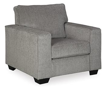 Ashley Furniture Altari chair with plush upholstery and wooden legs, shown in a cozy living room setting.