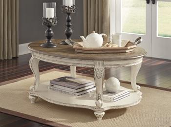 Ashley Furniture Realyn coffee table, a stylish cocktail table with a modern design and wooden finish, suitable for living room decor.