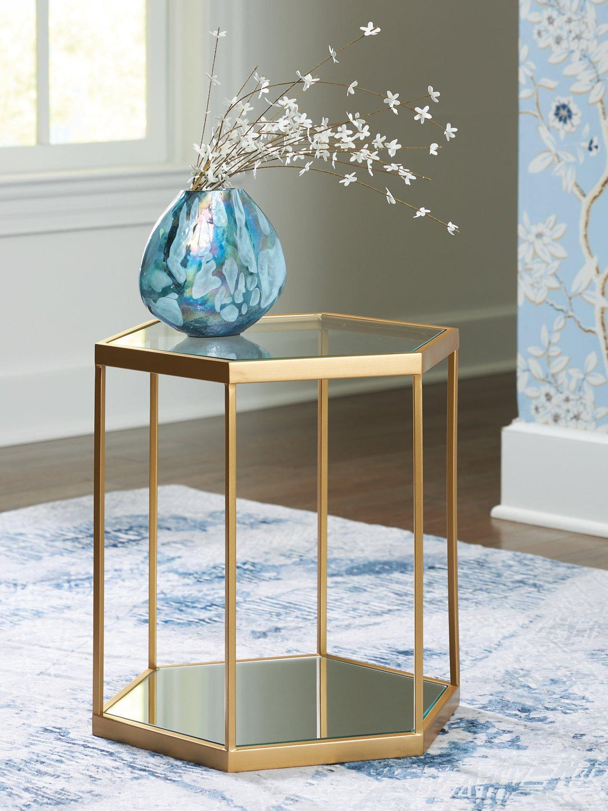 Ashley Furniture Veerwick accent coffee table with a sleek wooden top and modern design, perfect for living room decor.