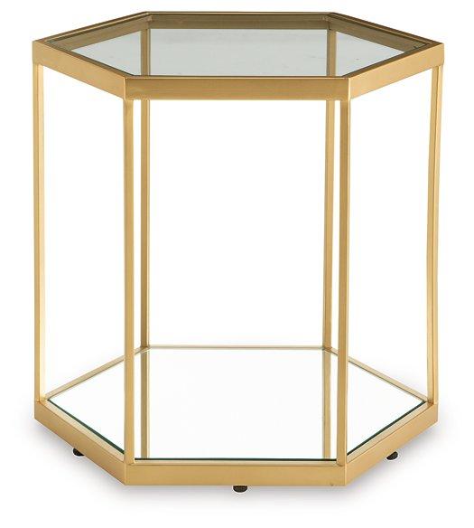 Ashley Furniture Veerwick Accent Coffee Table with a sleek, modern cocktail table design in a warm wood finish.