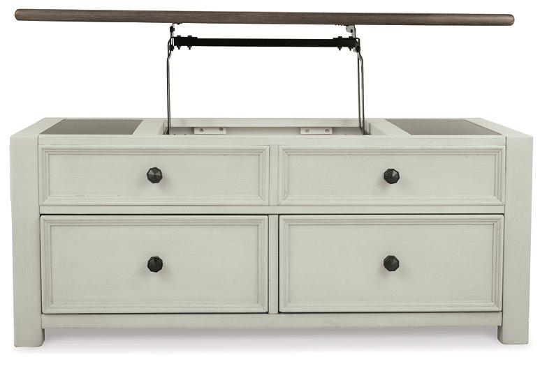 Ashley Furniture Bolanburg coffee table with lift top and storage, modern cocktail table for living room decor.