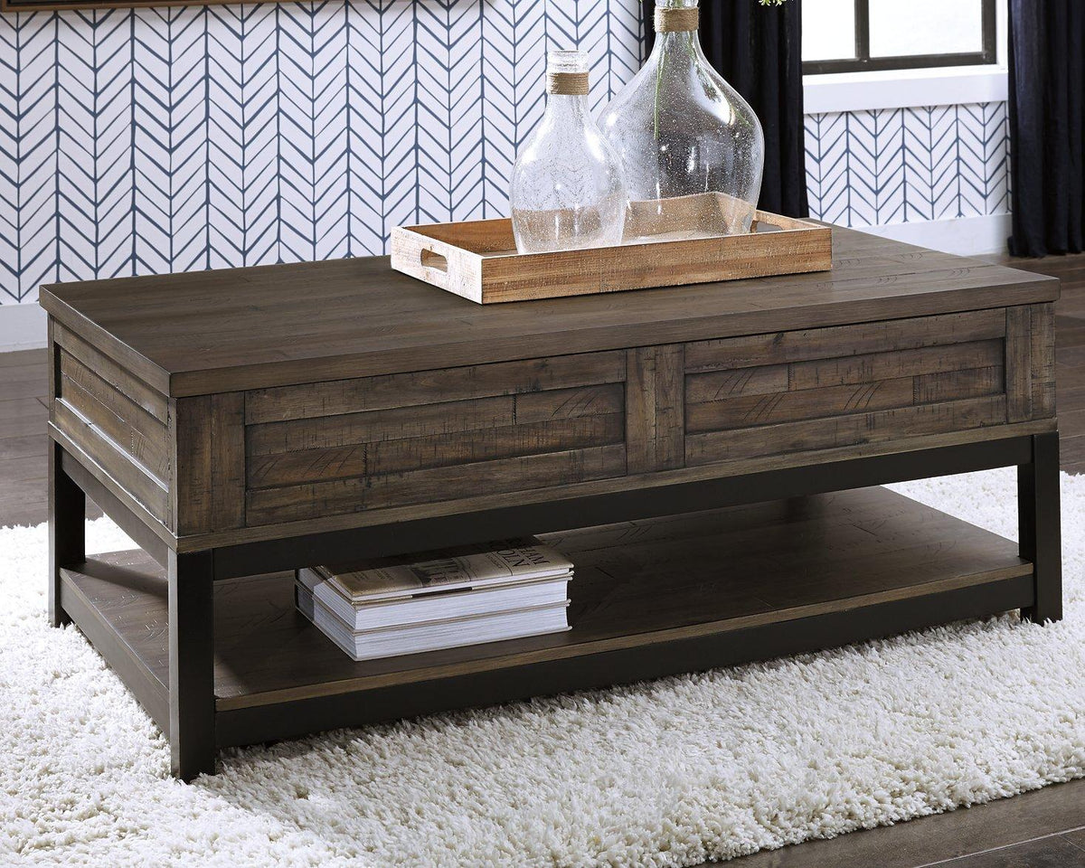 Ashley Furniture Johurst coffee table with lift top, showcasing a modern cocktail table with a functional lift mechanism and stylish design.