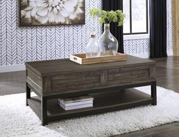 Ashley Furniture Johurst coffee table with lift top, modern cocktail table featuring a sleek design and functional lift mechanism.