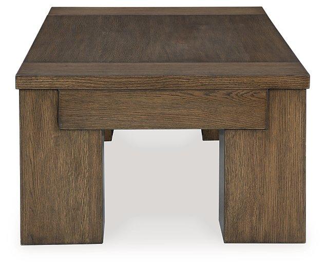 Ashley Furniture Rosswain Lift-Top Coffee Table with open storage compartment and modern wood finish, functional living room centerpiece