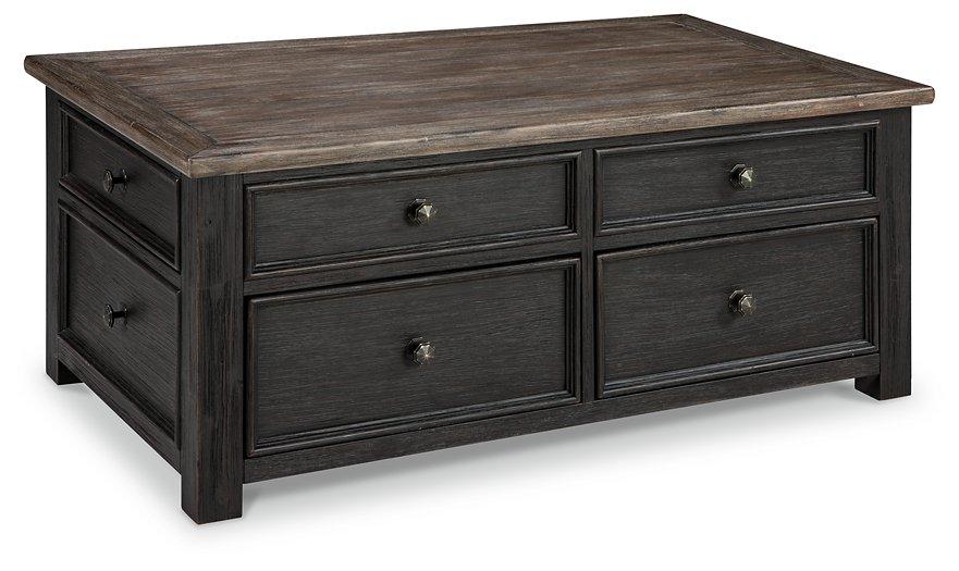 Ashley Furniture Tyler Creek coffee table with lift top, wooden cocktail table featuring a functional lift mechanism and storage space.