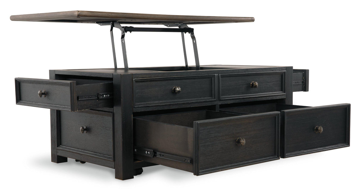 Ashley Furniture Tyler Creek coffee table with lift top, showcasing a modern cocktail table with a functional lift mechanism.
