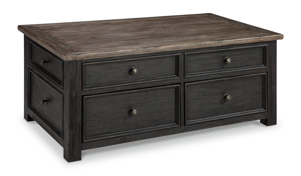 Ashley Furniture Tyler Creek coffee table with lift top, showcasing a modern cocktail table with a functional lift mechanism.