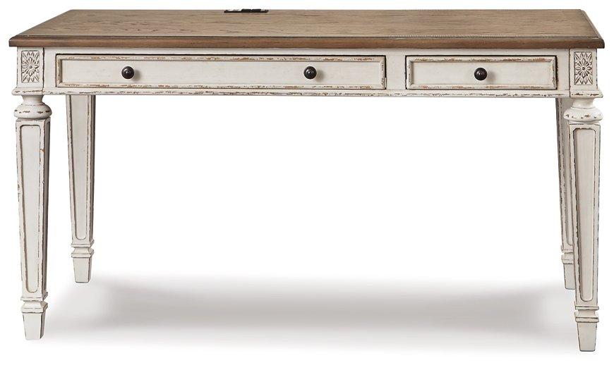 Realyn 2-piece home office desk set by Ashley Furniture, featuring a spacious tabletop and modern design for workspace efficiency.