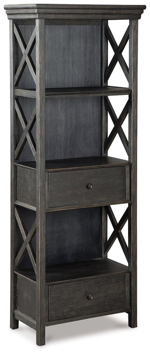 Ashley Furniture Tyler Creek display cabinet with glass doors and wooden shelves, showcasing elegant storage and display space.