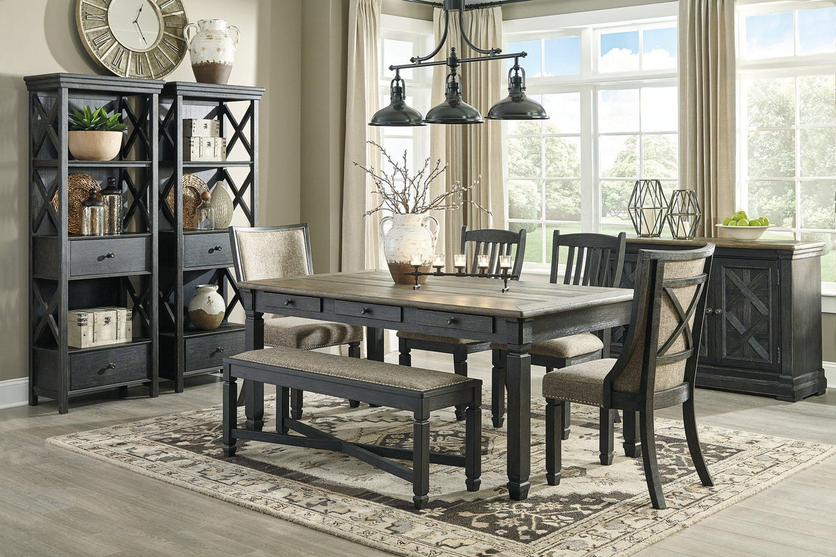 Ashley Furniture Tyler Creek display cabinet with glass doors and wooden shelves, showcasing elegant storage and display space.