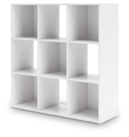 Onita Nine Cube Organizer by Ashley Furniture, showing a 3x3 cube storage unit with multiple compartments for organization.
