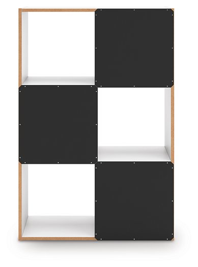 Onita Six Cube Organizer by Ashley Furniture, wooden storage unit with six open cubby compartments on a white background.