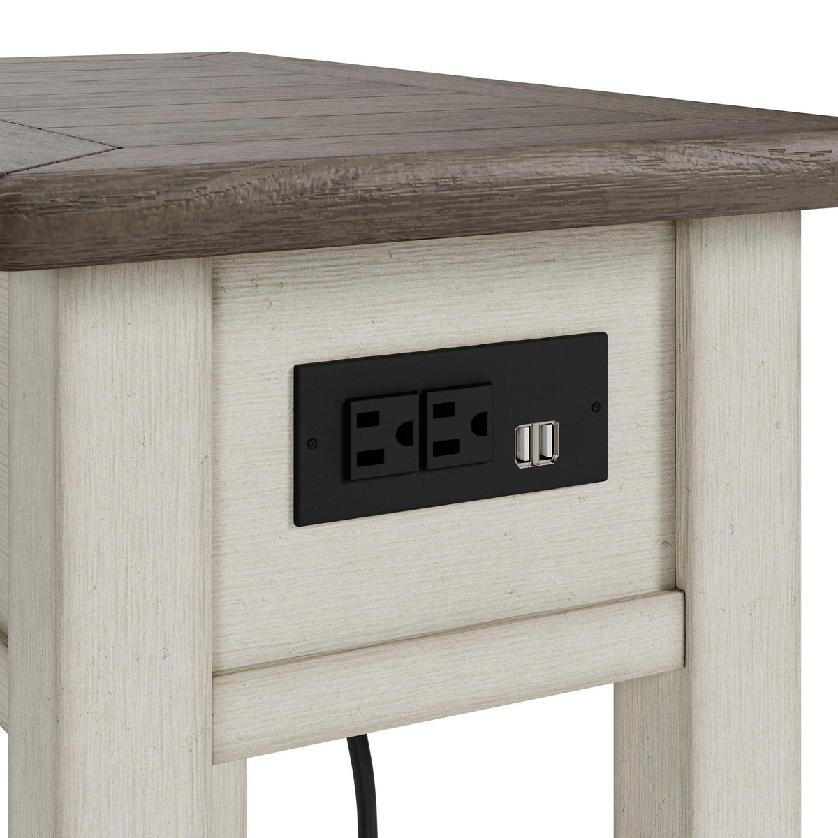 Ashley Furniture Bolanburg chairside end table with wood finish and storage drawer, perfect for living room use.